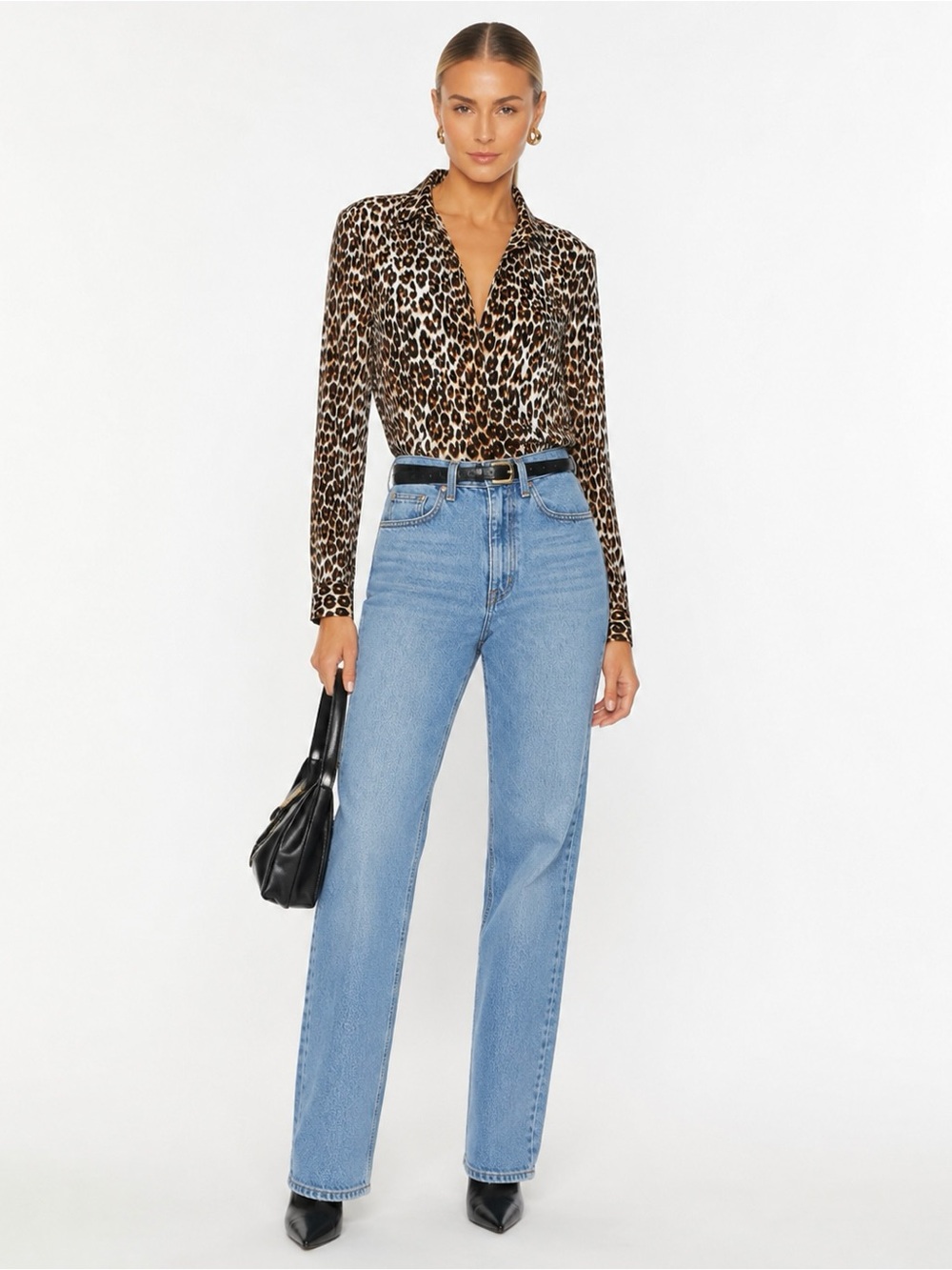 Equipment Underground Leopard Print Slim Signature Silk Blouse Natural Size S